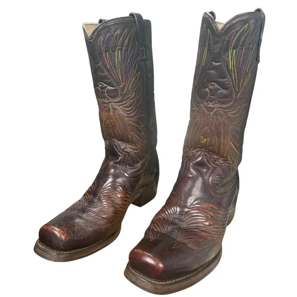 Vintage Gander Mountain Phoenix Rainbow Brown Cowboy Boot Size US 9.5 EE